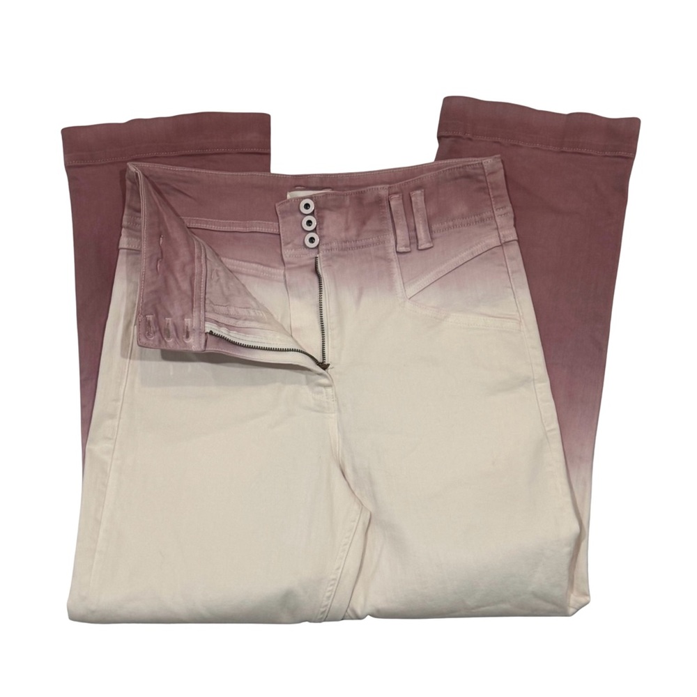 Anthropologie Ombre Dip Dye High Rise Kick Flare Cropped Jeans Mauve Cream 29 - Picture 4 of 10